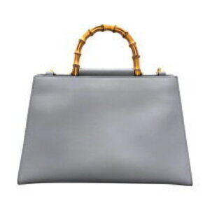 Gucci Handle Handbag Leather Bamboo Top Gray
